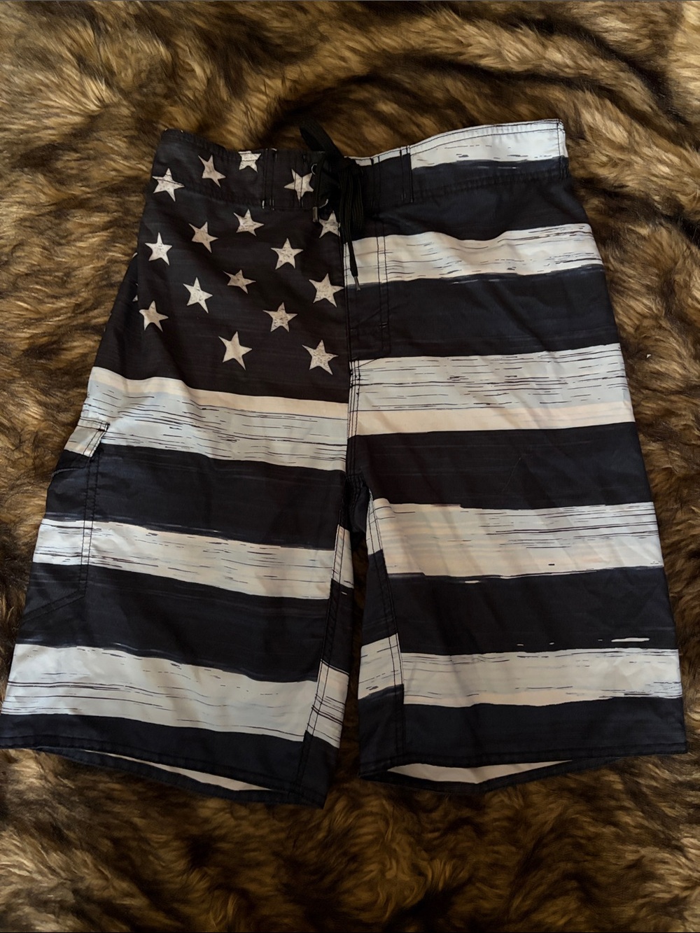 Men's Black & White Light Blue Stars & Stripes Hybrid Swim Shorts Size Medium